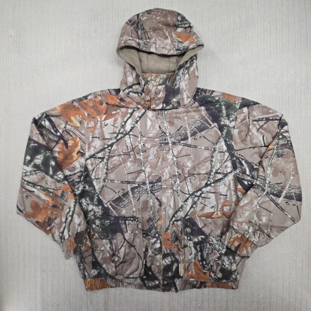 Outfitters Ridge Jacket Mens Large Brown Canvas Camo Hooded Quilted Hunting Coat